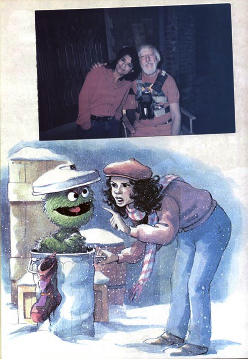 Drawing of Christmas Eve with Oscar in his trash can